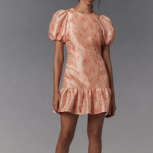 Hutch Rayan Puff Sleeve Ruffle Mini Shift Dress Medium Peach NWT Cocktail Formal